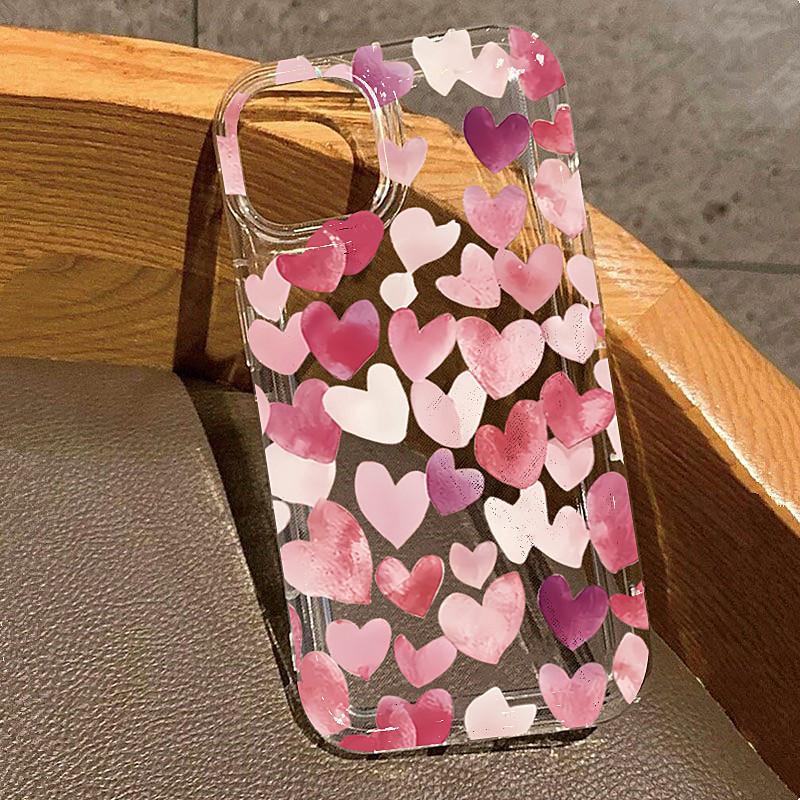 Heart Stamp Aesthetic Clear Phone Case For iPhone 17 Air 16 e 15 14 13 12 11 Pro Max Plus Mini SE Soft Clear Cover Girls Gift