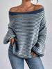 2024 Autumn/Winter European & American One-Shoulder Striped Loose Knitwear