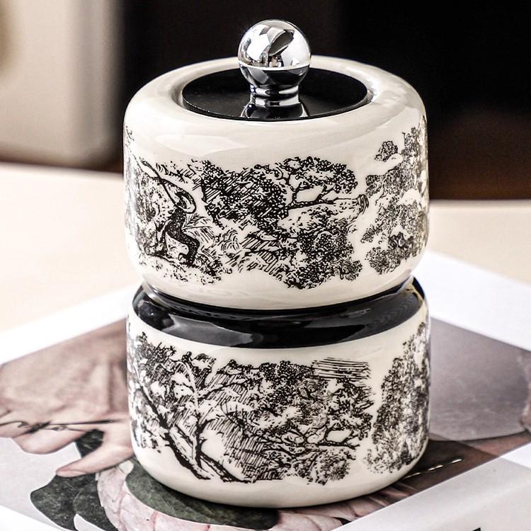 Ceramic Retro Toothpick & Cotton Swab Holder - High-End Home Decor Jar