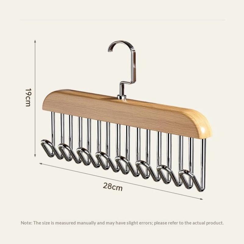 Solid Wooden Camisole Hanger 8 Heavy-duty Metal Hooks Space Saving Organizer for Walk-in Closet Storage