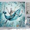 Rideau de douche en polyester avec impression numérique Chat et Baleine fantaisistes
