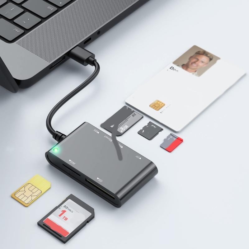 6 in 1 Militarys Smartests Card Reader USB Adapter Supports CACs SIMs SDTF M2ID IC PIVs Cards