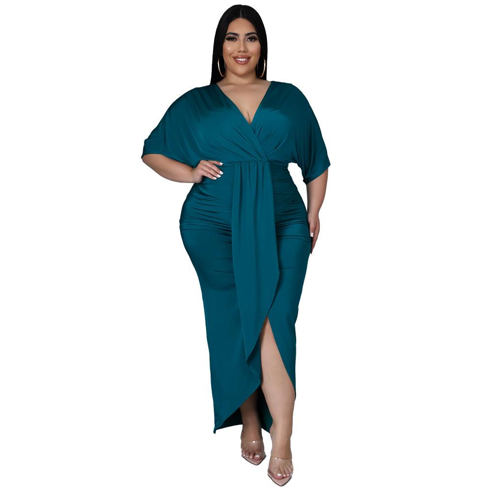 Fashion Plus Size Women's Sexy Nightclub Irregular Split V-Neck Dress