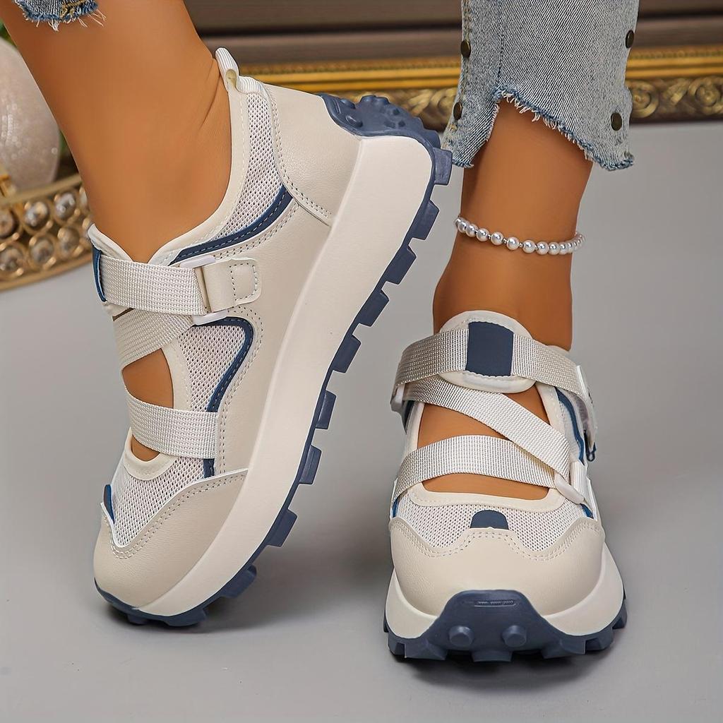 Women's Summer Breathable Mesh Slip-On Sneakers with Adjustable Hook-and-Loop Straps Lightweight Comfortable Casual Shoes