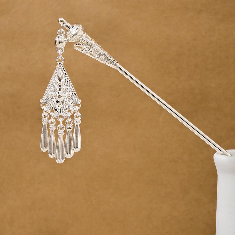 Ethnic Style Imitation Miao Silver Colored Long Feather Fringed Earrings, Hot Selling In Attractions, Antique Hairpin Jewelry for Women