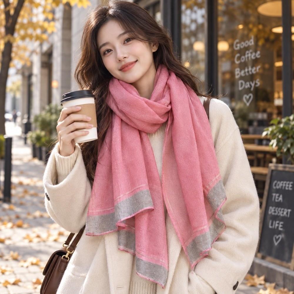 Breathable Wrap Shawl Elegant Border Shawl Lightweight Imitation Silk Scarf  Daily Outfit