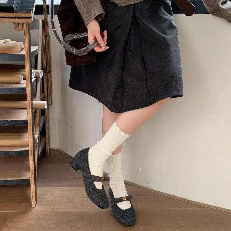 Gentle and small fragrant wind inner height increase velvet single shoes cotton shoes women's autumn and winter bow gray Mary Jane fluffy shoes sof