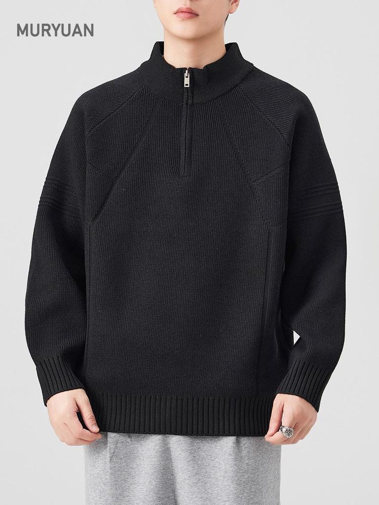 Mu Yuan Men's 2025 Fall/Winter Half-Zip Stand Collar Japanese Casual Knit Sweater