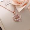 Fashion Elegant Rose Gold Color Flowers Cubic Zirconia Pendant Necklace For Women Romantic Jewelry Gift