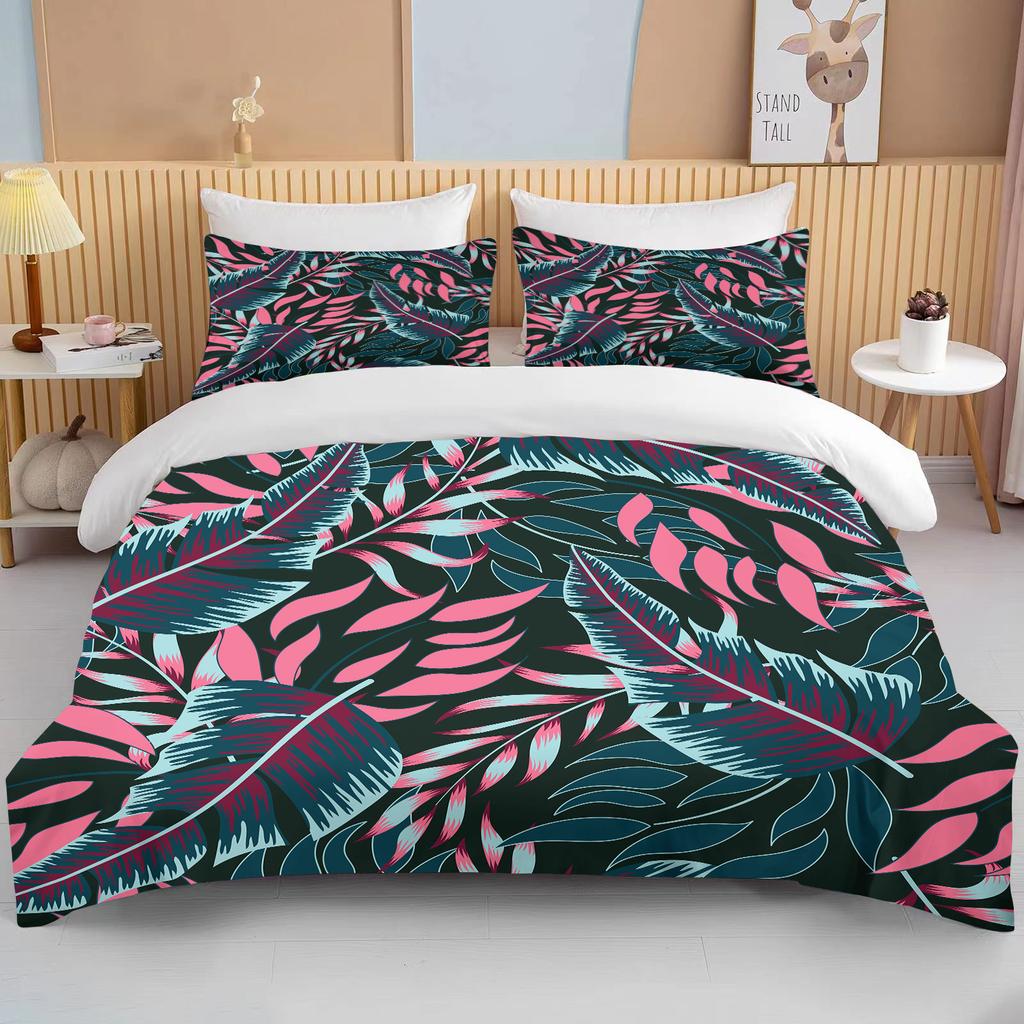 Tropical rainforest leaves queen bedding set   king size double bed bedding set microfiber or polyester duvet  set  duvet cover