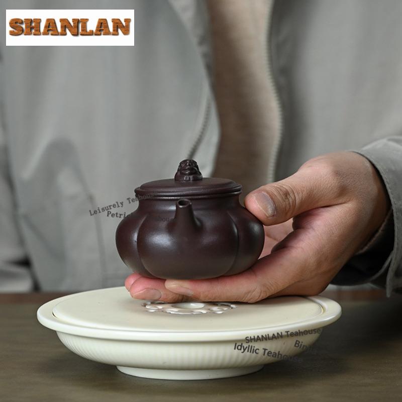 150ml Elegant Yixing Purple Clay Teapots Handmade Auspicious Beast Rib Pot Raw Ore Mud Tea Maker Kettle Zisha Tea Set Drinkware
