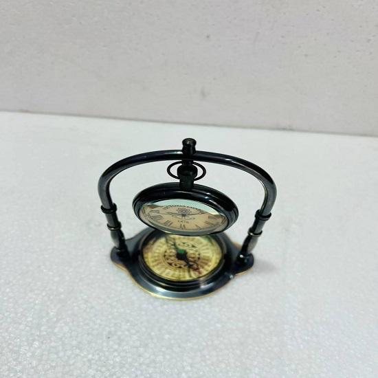 Hanging Brass Desk Clock with Compass