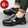 Men 6CM Height Increase Genuine Leather Business Casual Sandals Breathable Lightweight Comfort Hollow Out Summer Elevator Shoes