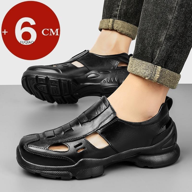 Men 6CM Height Increase Genuine Leather Business Casual Sandals Breathable Lightweight Comfort Hollow Out Summer Elevator Shoes