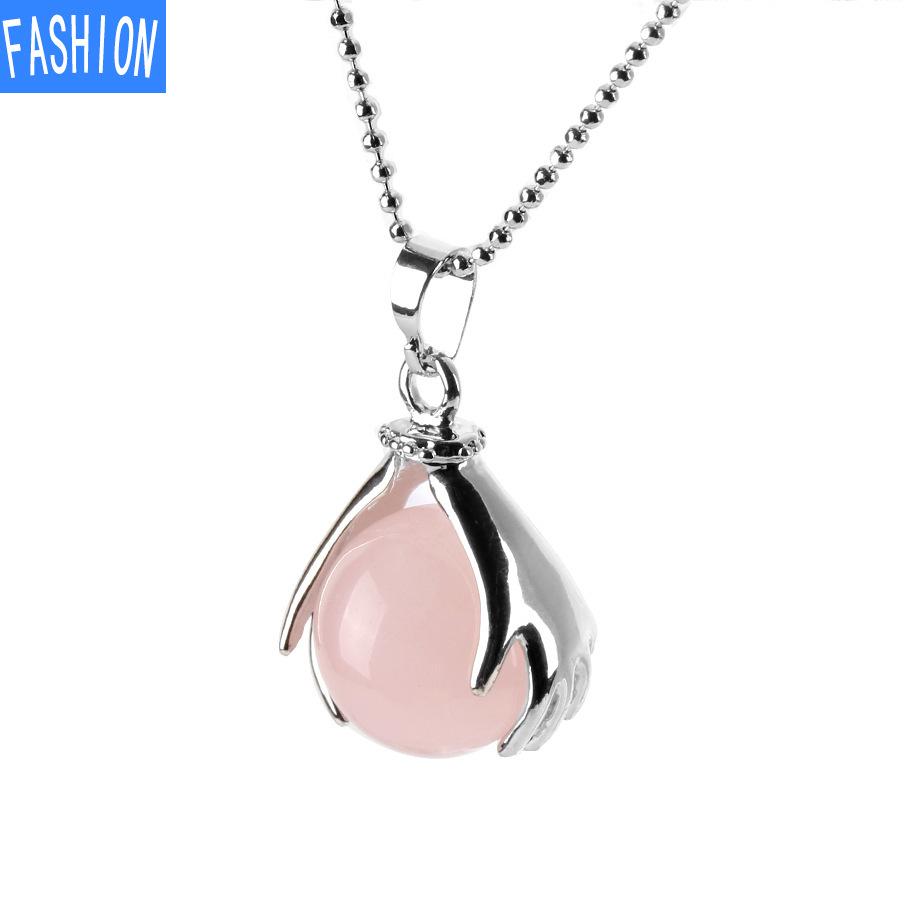Palm Natural Stone Beads Crystal Pendant Necklace