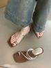 Soft Leather Version~ French Thick Heel with Two Roman Sandals for Women, Beautiful Fashion and Leisure, High-end Cool Slippers
