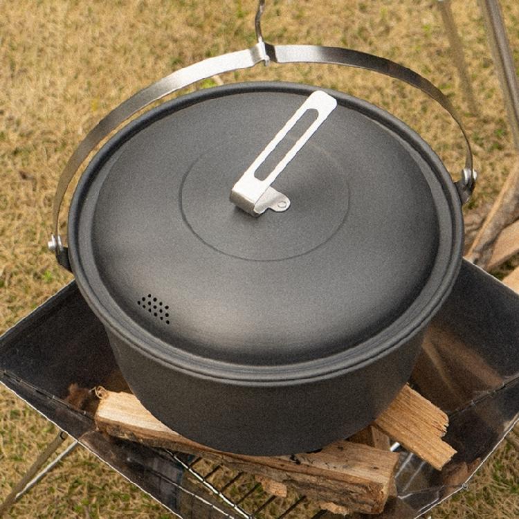 Aluminum Hanging Pots, 2-4 Person Camping Pots with Lid, Lightweight Outdoor Cooking Pots Cookware for Hiking Picnics