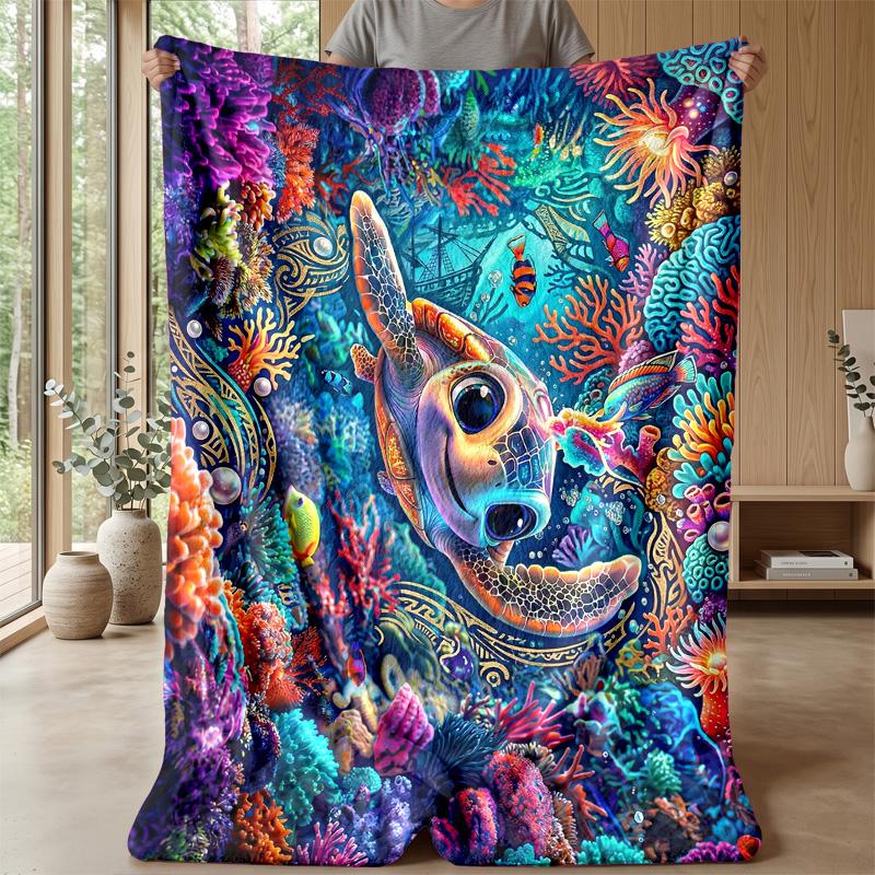 Underwater Coral Reef Scene 3 Theme Blanket Lightweight Warm Flannel Blanket Decorative Throw Blanket for Home Decoration