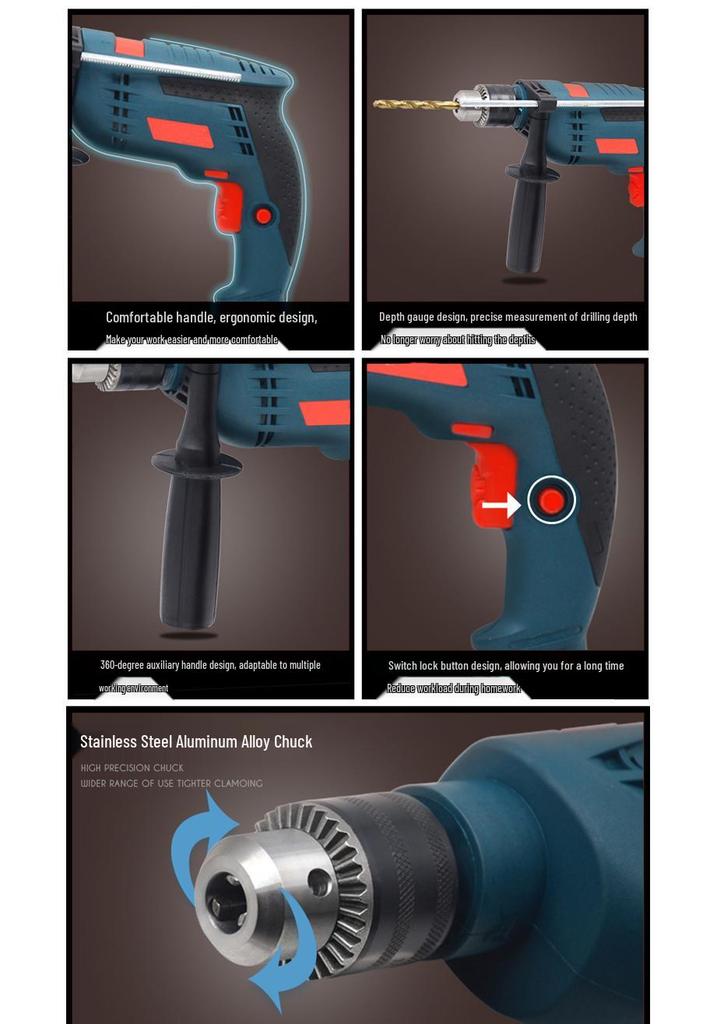 Multifunctional Electric Impact Drill with Pistol Grip - 220V Handheld Drill & Screwdriver for Household Use