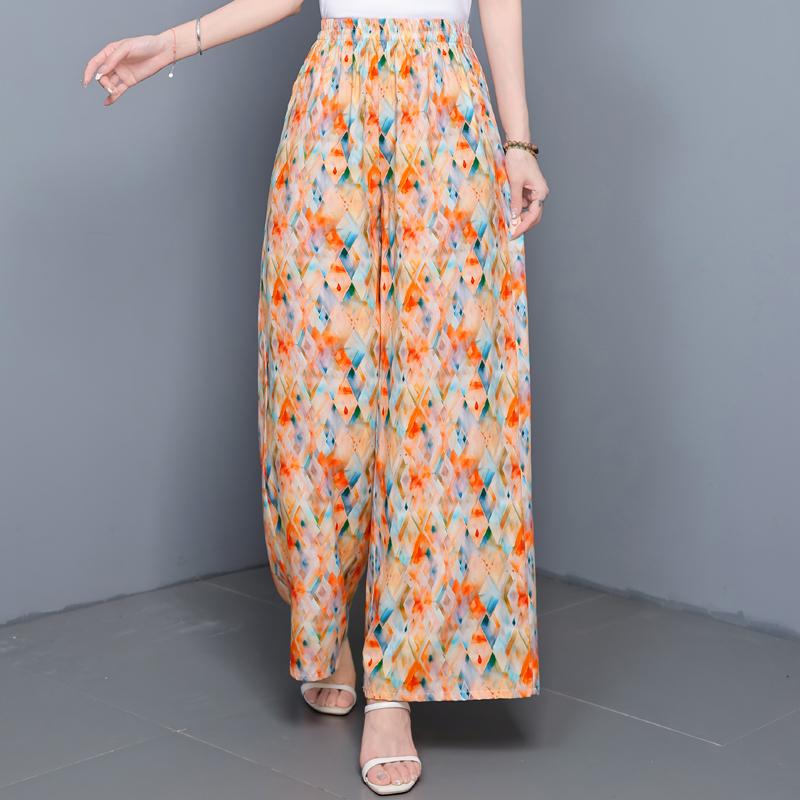 Summer Wide Leg Pants for Women High Waist Vintage Clothes Plus Size Loose Elastic Waist Casual Pants