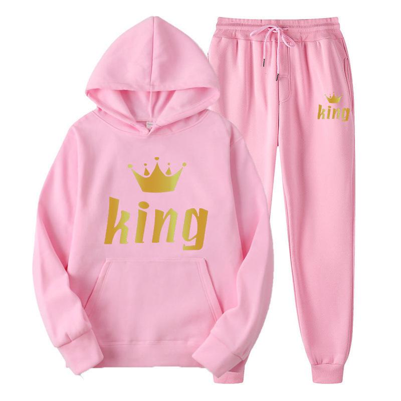 Cross-border European and American autumn trendy brand printed hoodie for men and women, couple casual sports set, two-piece sweatpants set