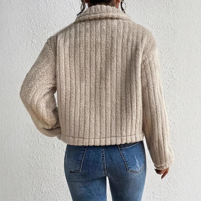 Autumn Winter Turn Collar Loose Casual Single Breasted Jacket Women Double-faced Fleece Outwear Coat Top