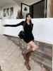 Pure Desire Spice Girl Semi-turtleneck Long-sleeved Dress Women's Autumn New Slim-fit Inner Temperament Sexy Hip-wrapped Short Dress