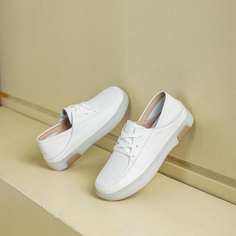2025 summer new casual little white shoes women's soft-soled versatile lazy shoes shallow leather board shoes round head single shoes