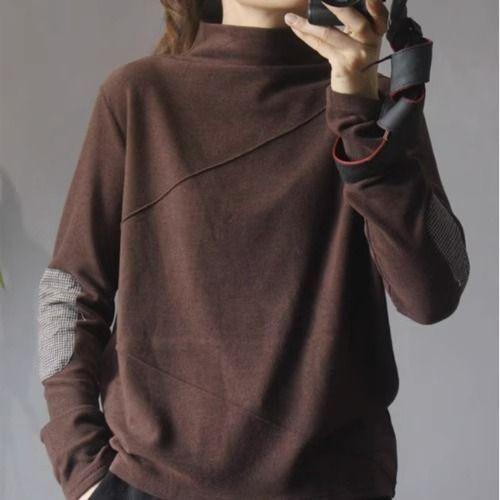 Women's Long Sleeve Top Mock Neck Japanese Casual Elegant Knit Top