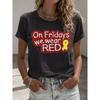 Womens Red Friday Print TShirts Summer Short Sleeve Tops Casual Tees