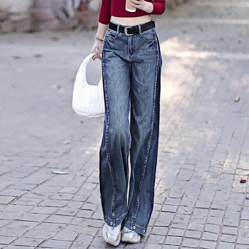 

High-Waisted Retro Washed Wide-Leg Jeans for Women - Slimming and Flaw-Hiding Trendy Straight-Leg Pants for Spring and Summer. Extra Small темно-синий