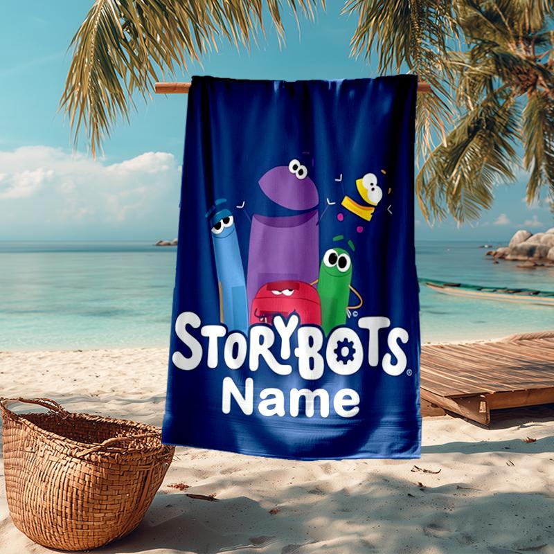 Custom Name Ultra-Soft Beach Towel with StoryBots Theme,Ideal for Pool - Camping, Diving - Perfect Travel Essential, Vibrant Beach Towel.