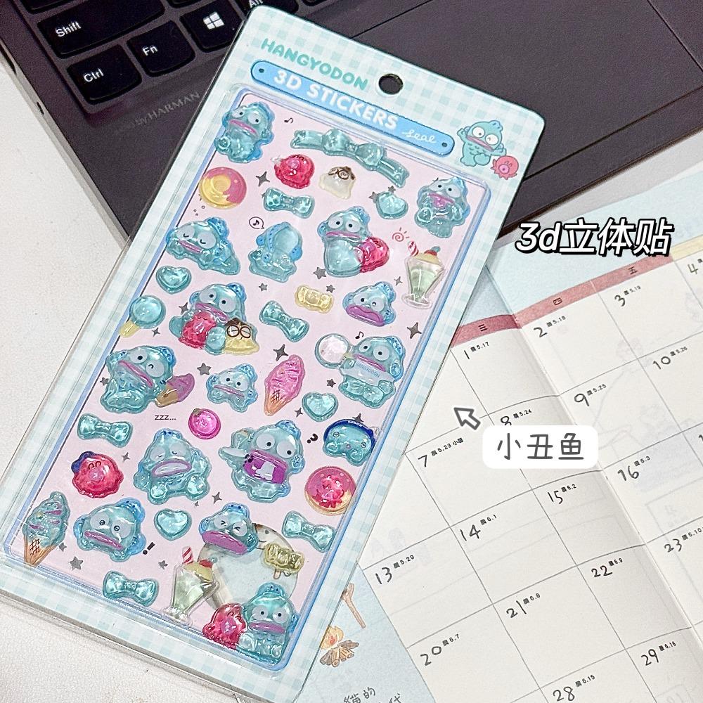 Kawaii Hellokitty Kuromi Cinnamoroll 3D Sanrio Stickers Anime Transparent Jelly Crystal Decorative Sticker Phone DIY Kids Toy
