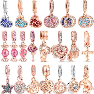 925 Sterling Silver Rose Gold Pendant Rose Mom Tilted Heart Dangle Charm Beads Fit Original  Bracelet Women Jewelry Gifts