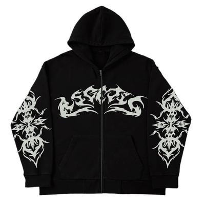 Street Retro Kleding Vlam Print Oversized Sweatshirt Vrouwen Y2K Gothic Punk Harajuku Casual Top Losse Rits Hoodie Vrouwen