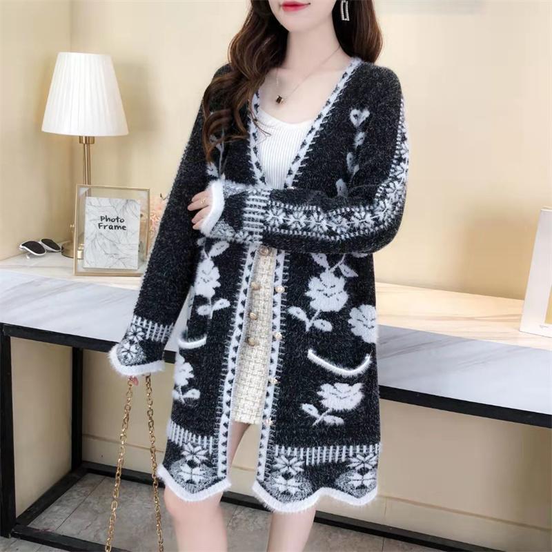 

Новый осенне-зимний кардиган, свитер, женский кардиган средней длины из искусственной норки, женский вязаный свитер, топы, женский свитер, куртка