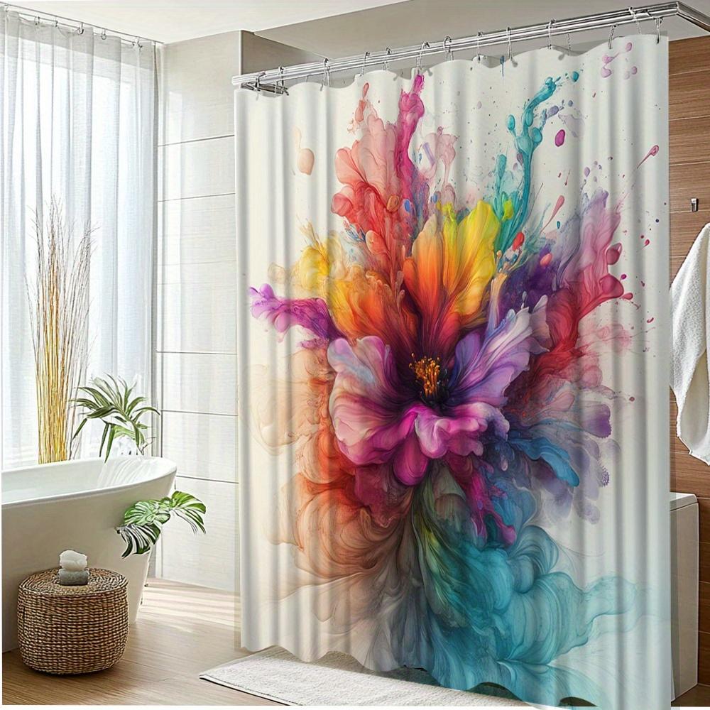 1Pc Vibrant Floral Shower Curtain - Polyester Fabric Bathroom Decor With 12 Hooks, 70.8X70.8 Inches, Machine Washable Watercolor