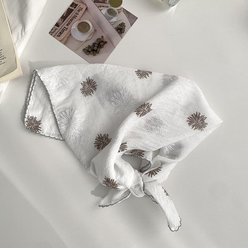 Cotton and linen silk scarf neck small square scarf summer retro literary floral decoration neck protection small scarf scarf headscarf headband