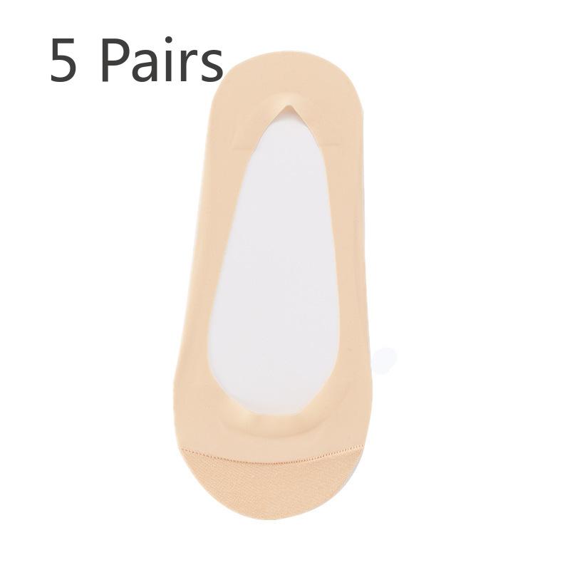 

5 пар женских летних тонких носков-лодочек из чистого хлопка с нескользящей и непадающей подошвой Ice Silk Boat Socks 5 Pairs телесный