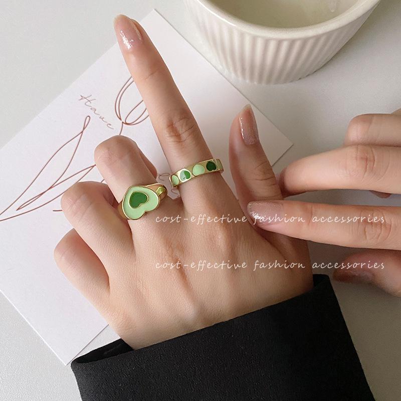 Green Heart Open Ring - Women's Trendy Retro Light Luxury Niche Index Finger Ring
