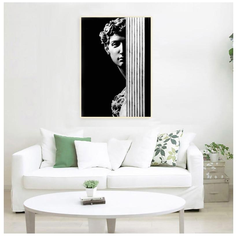 Vintage David Figure Sculpture Black and White Canvas Paintings Wall Art Posters Print Pictures for Living Room Home Decor No Frame