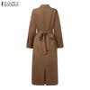 ZANZEA Women Casual Turn Down Collar Elegant Long Sleeve Long Dress