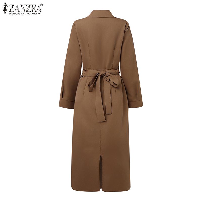 ZANZEA Women Casual Turn Down Collar Elegant Long Sleeve Long Dress