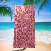 Pink Lips & Leopard Print Beach Towel Super Absorbent Quick Dry Microfiber, Trendy Graphic Blanket for Picnic & Outdoor