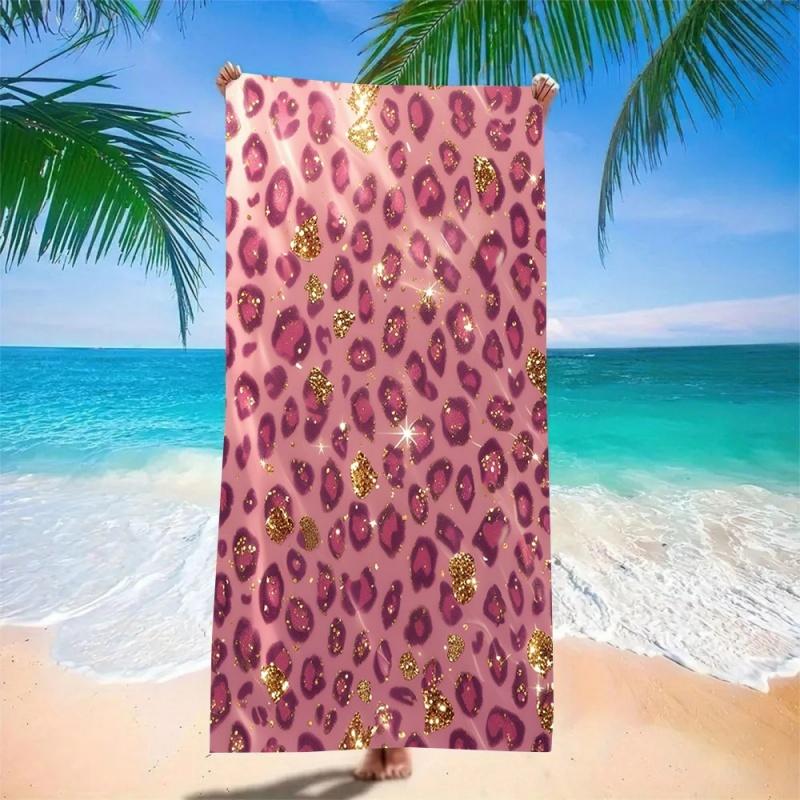 Pink Lips & Leopard Print Beach Towel Super Absorbent Quick Dry Microfiber, Trendy Graphic Blanket for Picnic & Outdoor