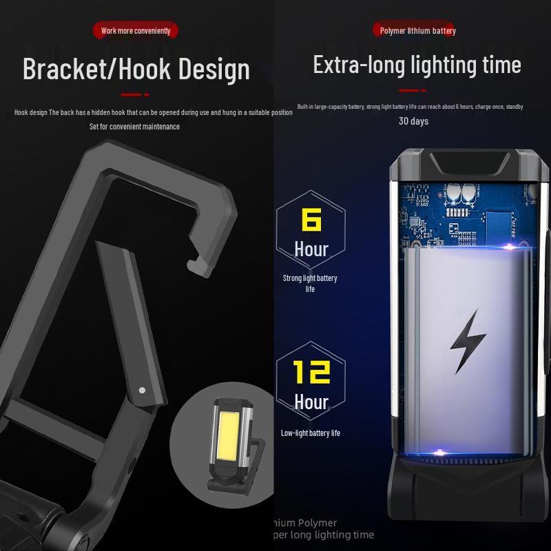 Multifunctional COB Work Light with USB Power Bank, Magnetic Base, and Foldable, High-Brightness Lamp for Emergency and Car Inspection.