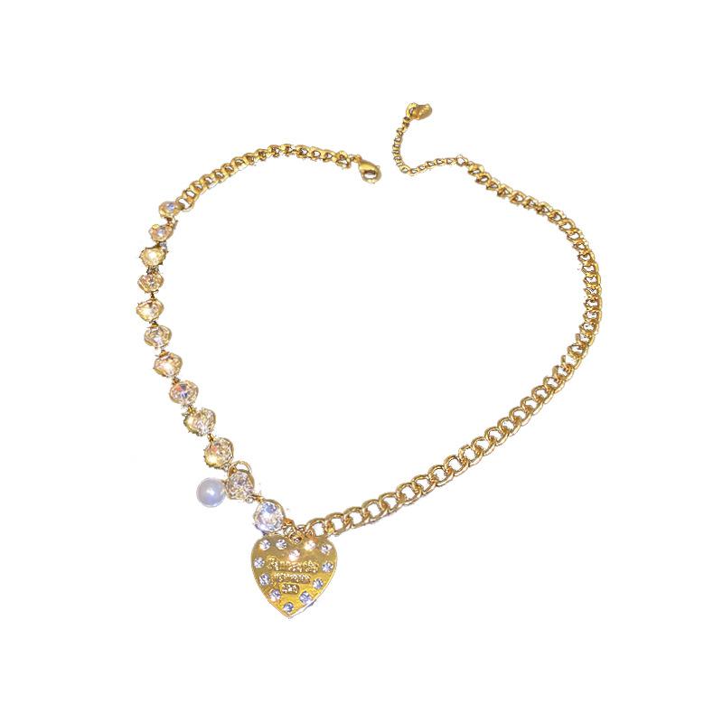 

Жемчужное ожерелье со стразами, кулон «Любовь», многоэлементный стиль, подарок для женщин 35+7cm золотой