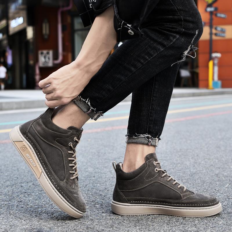 High Quality Popular Comfortable and Soft Genuine Leather Men's Casual Shoes Lace Up Sneakers Man Flats Walking Mid Top Shoes