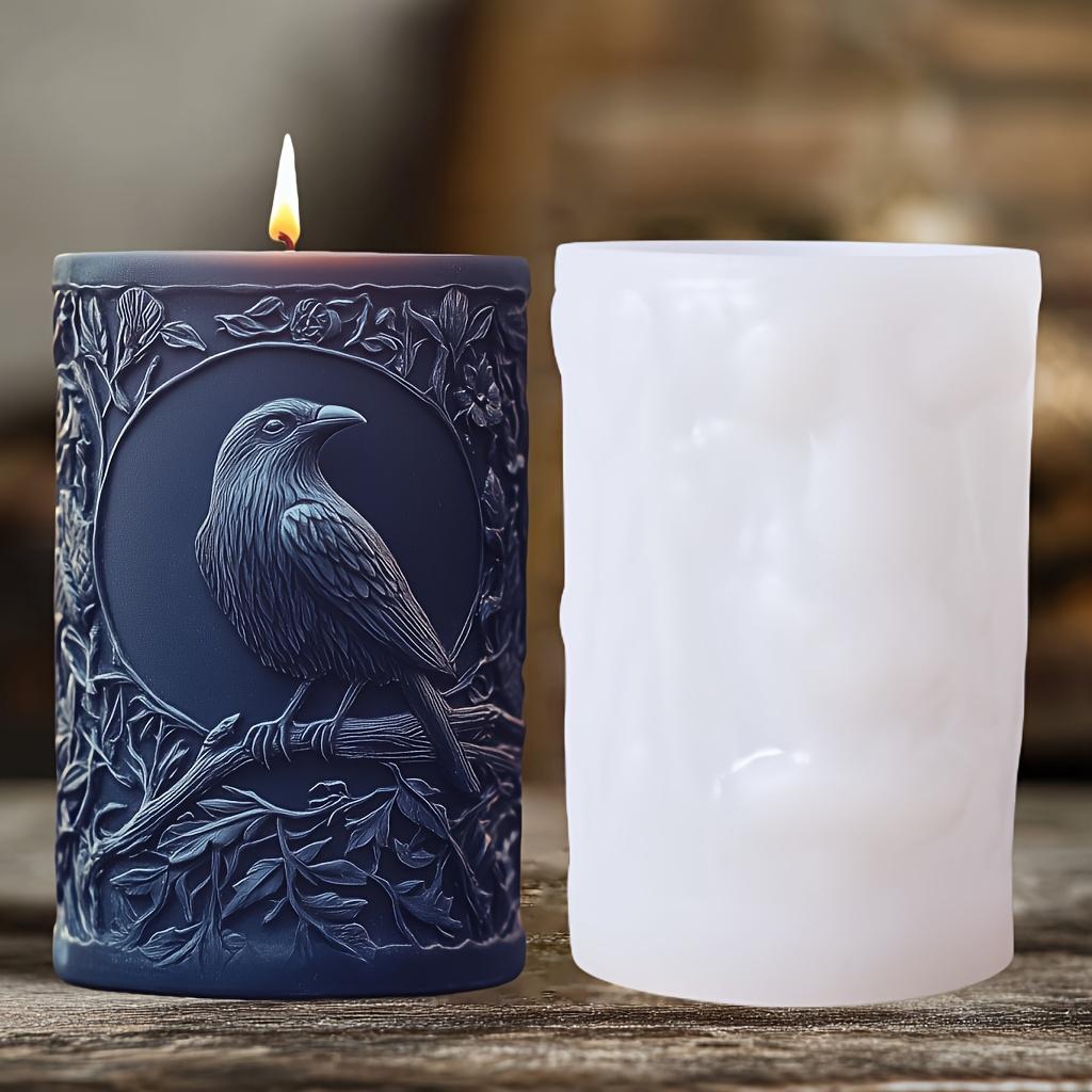 

3D Bird Branch Relief Cylindrical Candle Silicone Mold Bird Crow Leaf Branch Resin Mould Rose Flower Bird Cement Gypsum molds