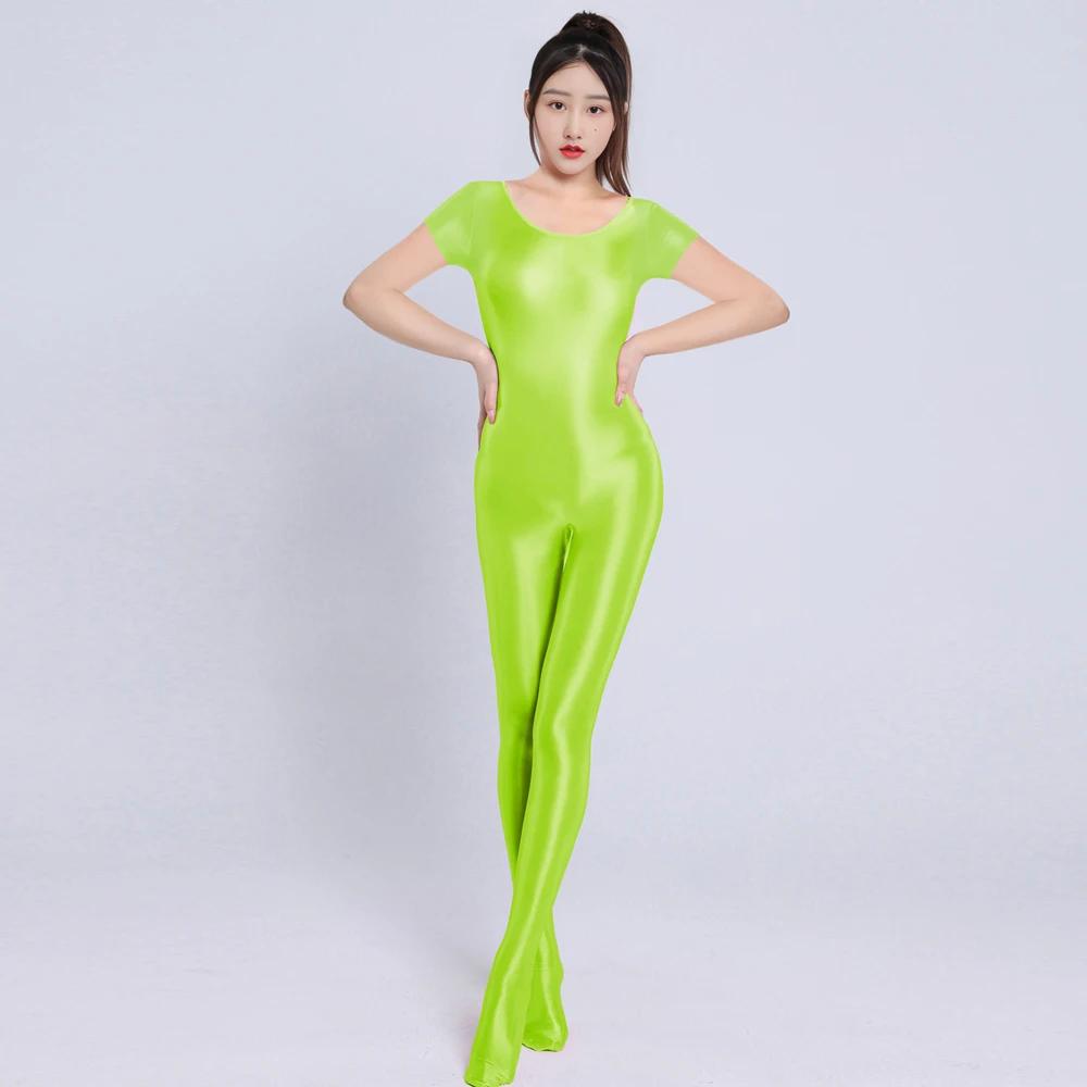 Sexy Women Cosplay Maid Leotard Oil Shiny Glossy Satin Smooth Shapping Bodysuit Elastic Tight Bodysuits Sex Game Sm Fun Cos Ootd